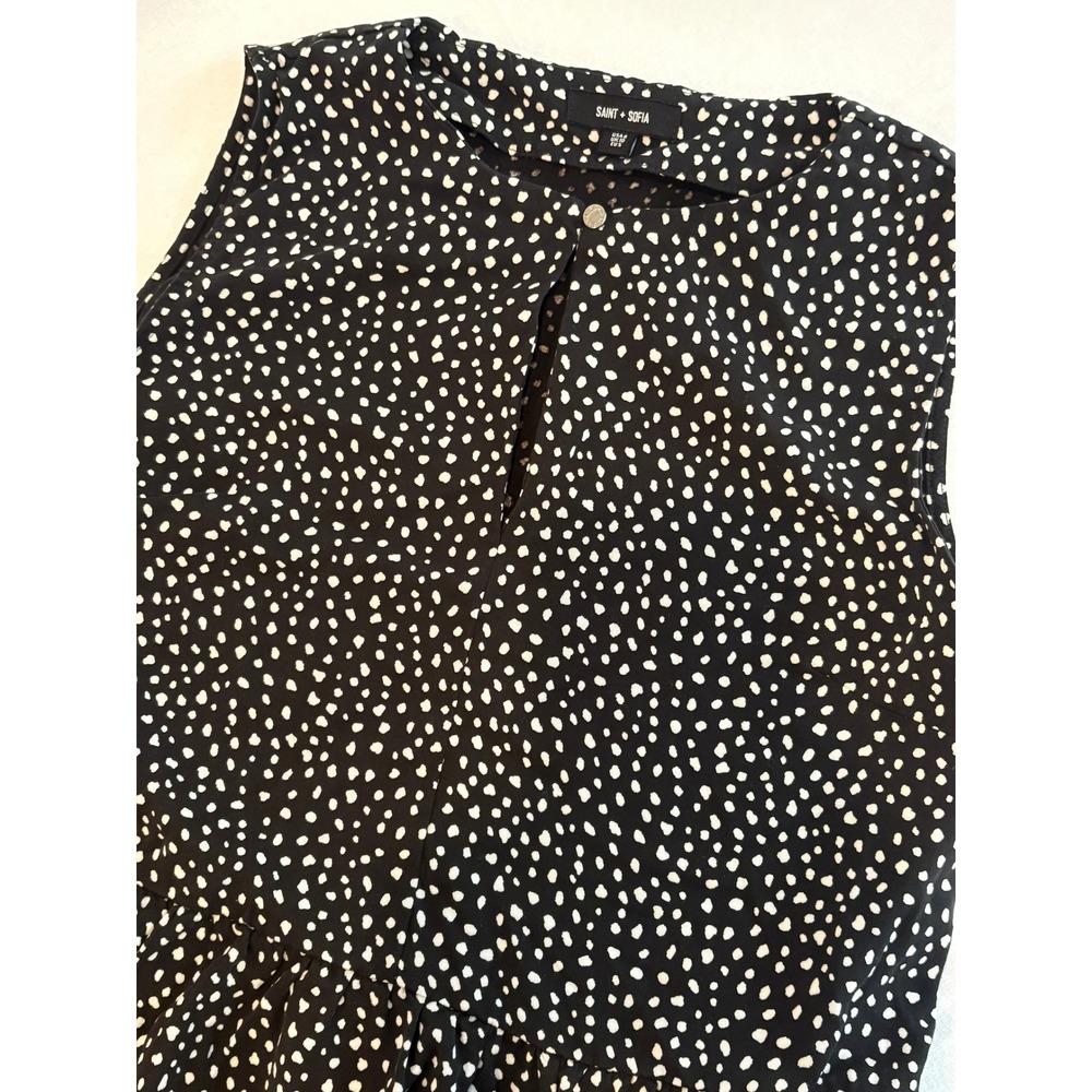 Saint + Sofia Greenwich Maxi Dress Black White Spot Tencel Tiered Sleeveless 6 - Picture 10 of 11
